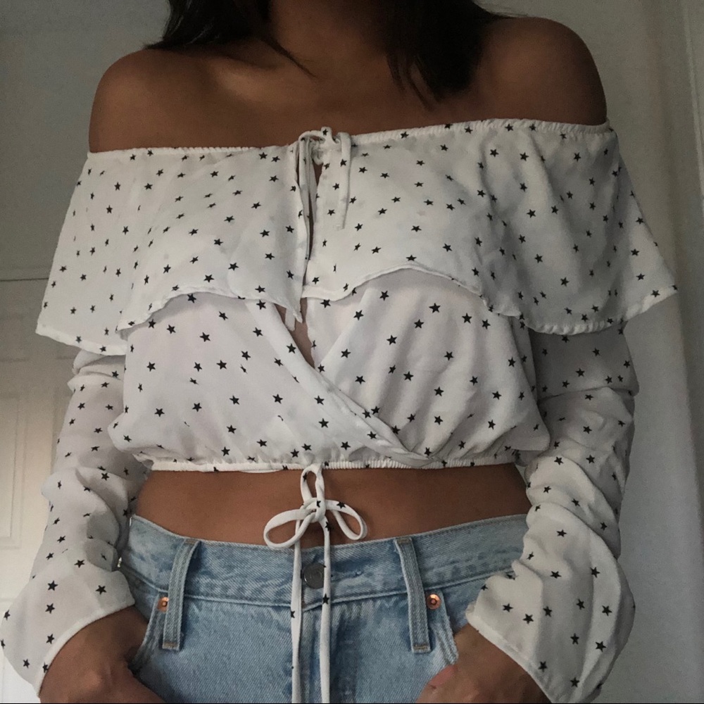 Azalea White Star Print Off Shoulder Blouse